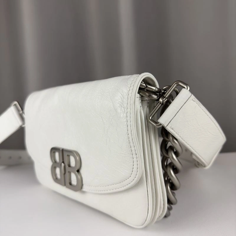 Sleek Balenciaga BB  Small White Underarm Bag with Chain Strap 75270
