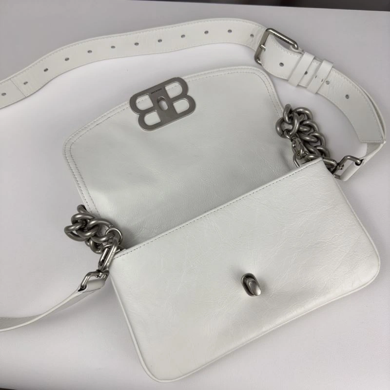 Sleek Balenciaga BB  Small White Underarm Bag with Chain Strap 75270