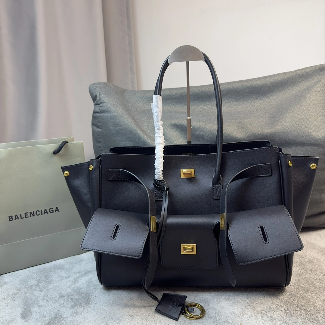 Resilient Balenciaga Bel-Air  Calfskin Bag with Iconic Square Lock 64666