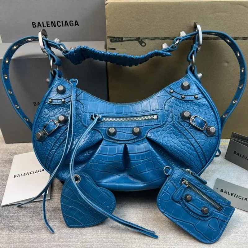 Seasonal Balenciaga Big Blue Crocodile Half-Moon Motorcycle Style Dumpling Bag 38353