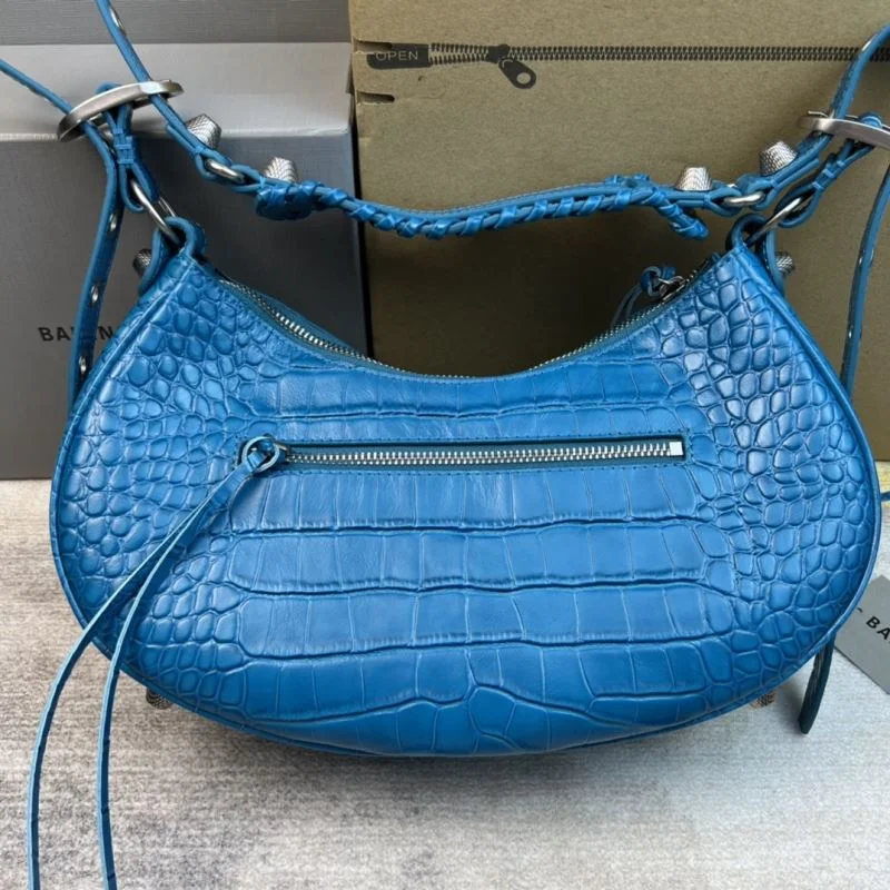 Seasonal Balenciaga Big Blue Crocodile Half-Moon Motorcycle Style Dumpling Bag 38353