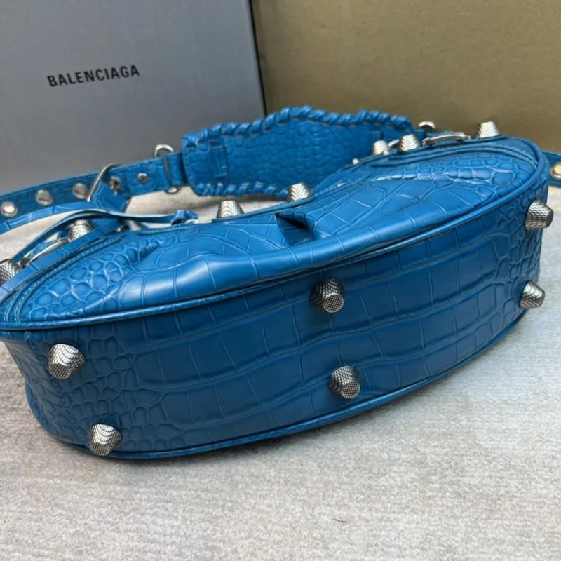 Seasonal Balenciaga Big Blue Crocodile Half-Moon Motorcycle Style Dumpling Bag 38353
