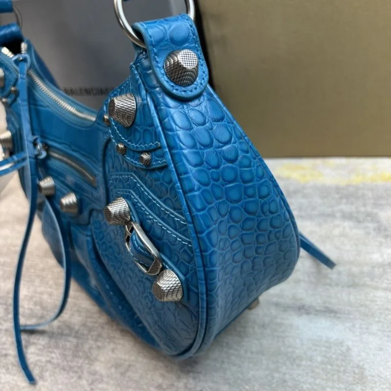Seasonal Balenciaga Big Blue Crocodile Half-Moon Motorcycle Style Dumpling Bag 38353