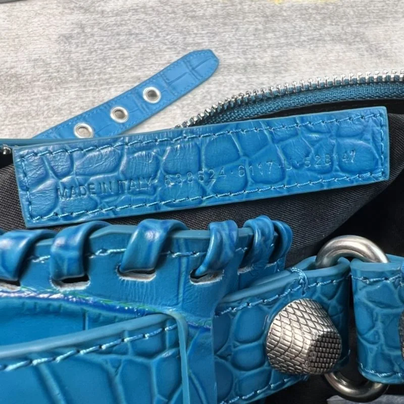 Seasonal Balenciaga Big Blue Crocodile Half-Moon Motorcycle Style Dumpling Bag 38353
