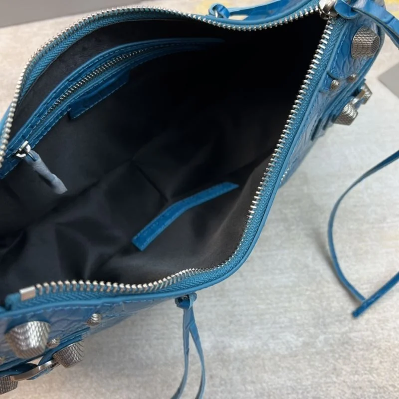 Seasonal Balenciaga Big Blue Crocodile Half-Moon Motorcycle Style Dumpling Bag 38353