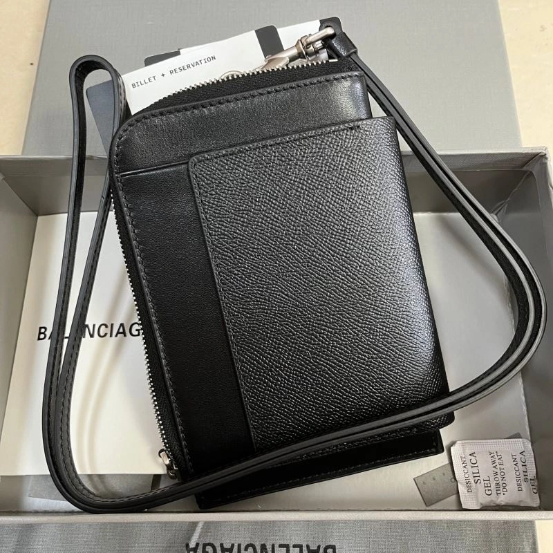 FashionForward Balenciaga Black Batch Passport Wallet with Detachable Strap 69950