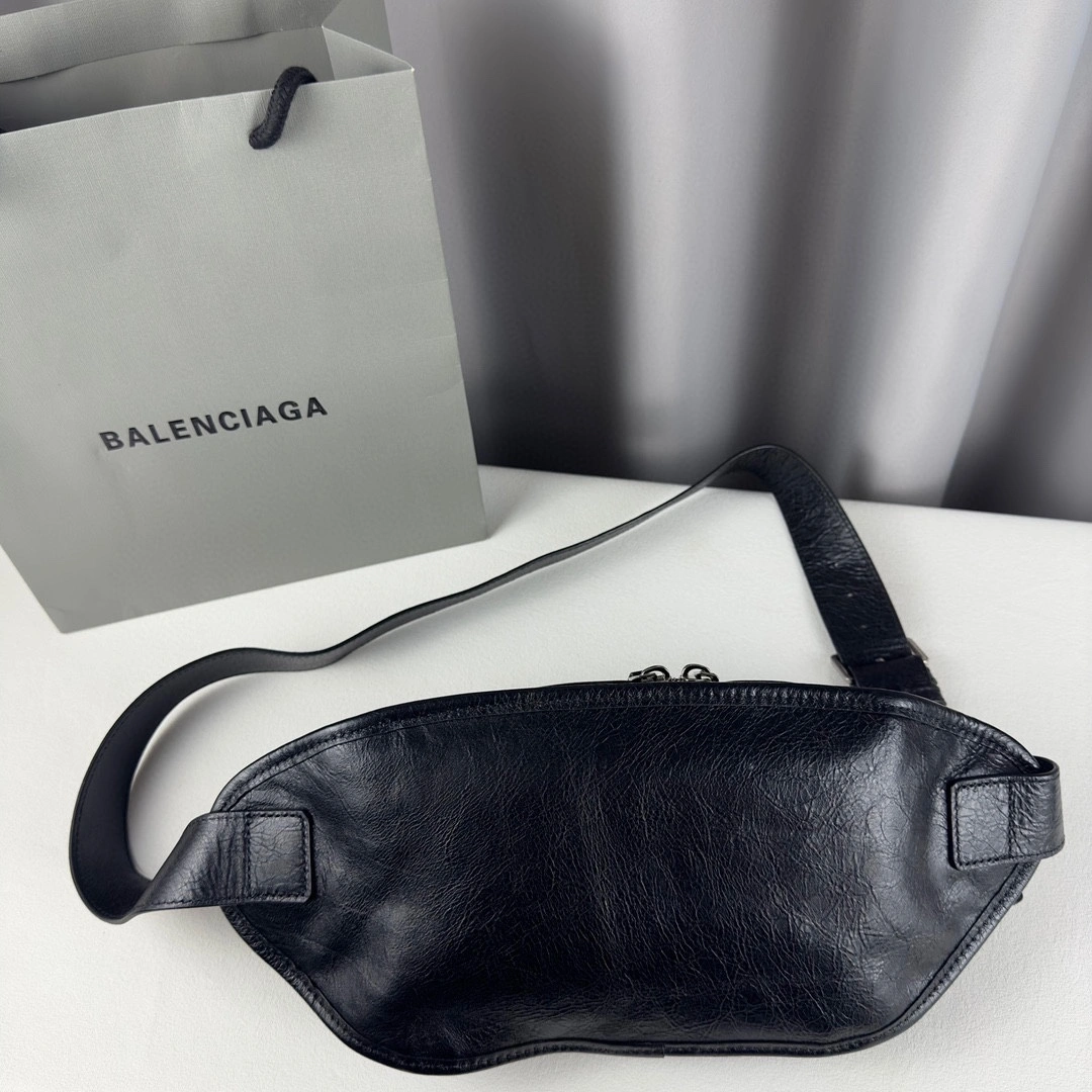 TravelReady Balenciaga Black Cracked Lambskin Motorcycle Chest Bag 60851