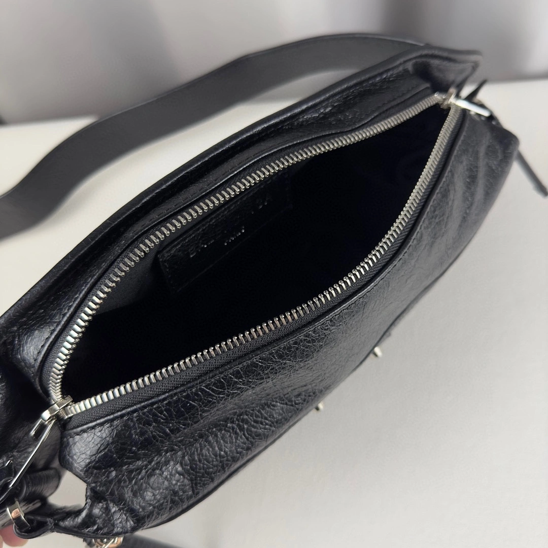 TravelReady Balenciaga Black Cracked Lambskin Motorcycle Chest Bag 60851