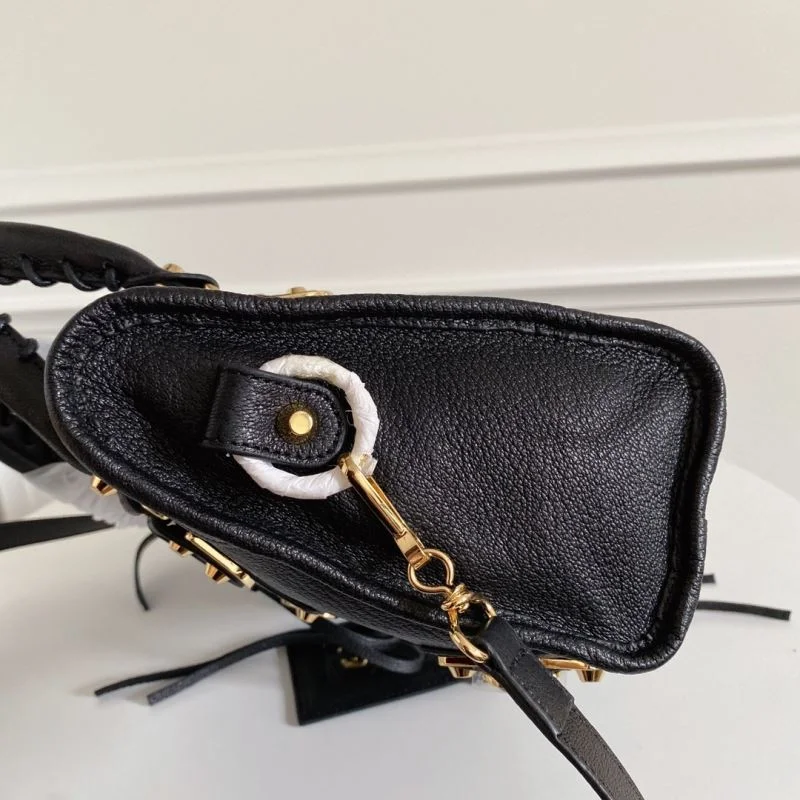 TravelReady Balenciaga Black Goat Leather Motorcycle Bag with Gold Studs 38309