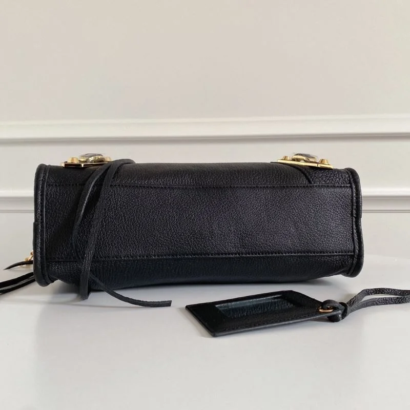 TravelReady Balenciaga Black Goat Leather Motorcycle Bag with Gold Studs 38309