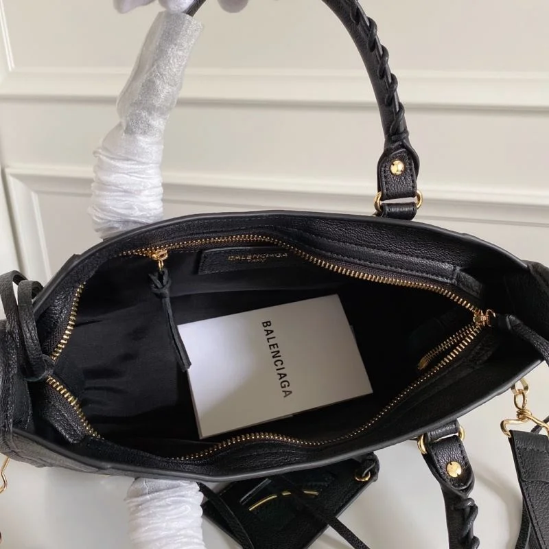 TravelReady Balenciaga Black Goat Leather Motorcycle Bag with Gold Studs 38309
