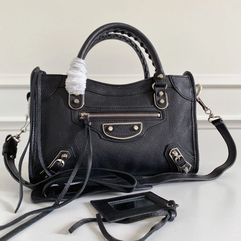 SoftTouch Balenciaga Black Goat Leather Motorcycle Bag with Silver Studs 38306