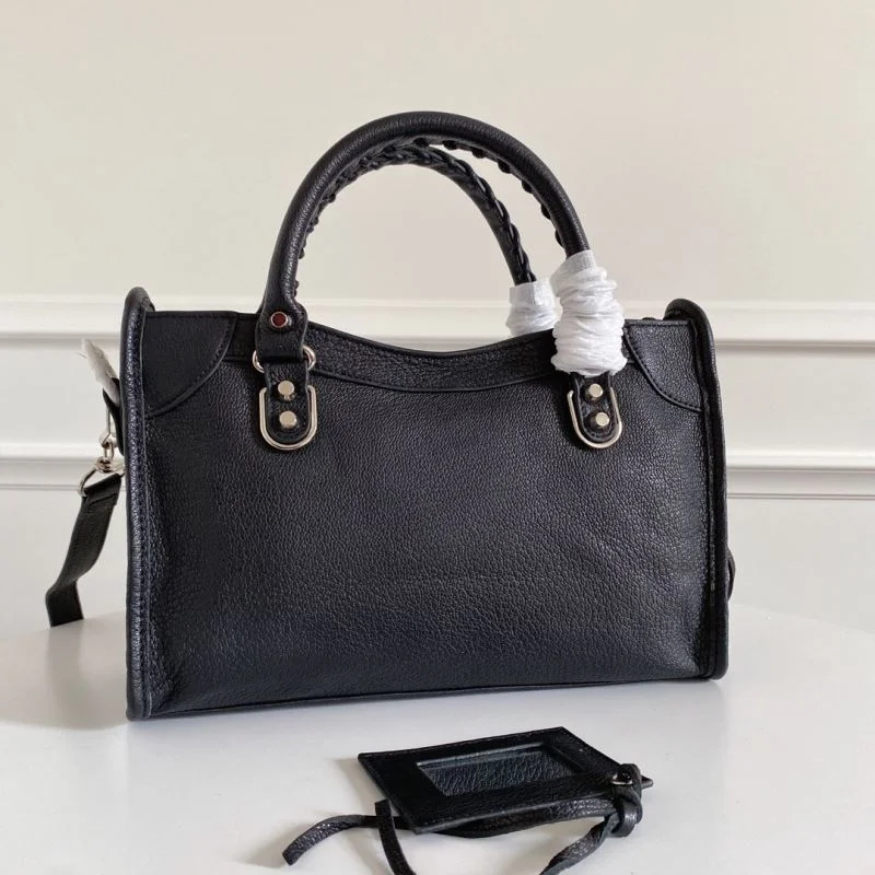 SoftTouch Balenciaga Black Goat Leather Motorcycle Bag with Silver Studs 38306