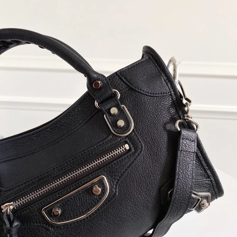 SoftTouch Balenciaga Black Goat Leather Motorcycle Bag with Silver Studs 38306