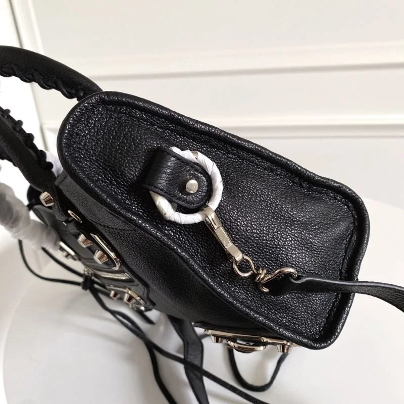 SoftTouch Balenciaga Black Goat Leather Motorcycle Bag with Silver Studs 38306