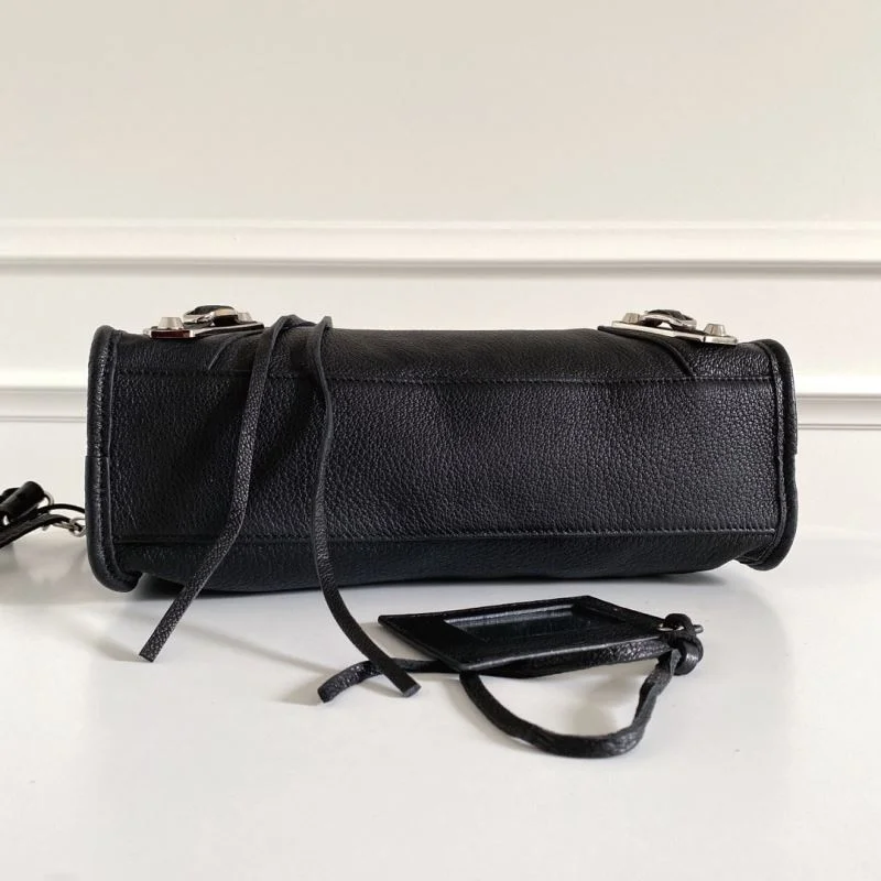 SoftTouch Balenciaga Black Goat Leather Motorcycle Bag with Silver Studs 38306