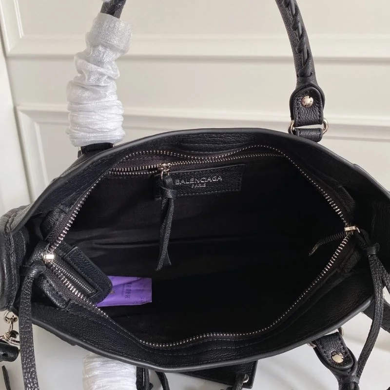 SoftTouch Balenciaga Black Goat Leather Motorcycle Bag with Silver Studs 38306
