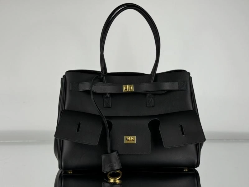 Upgraded Balenciaga Black Gold Bel-Air Oversized  Calfskin Bag 67012