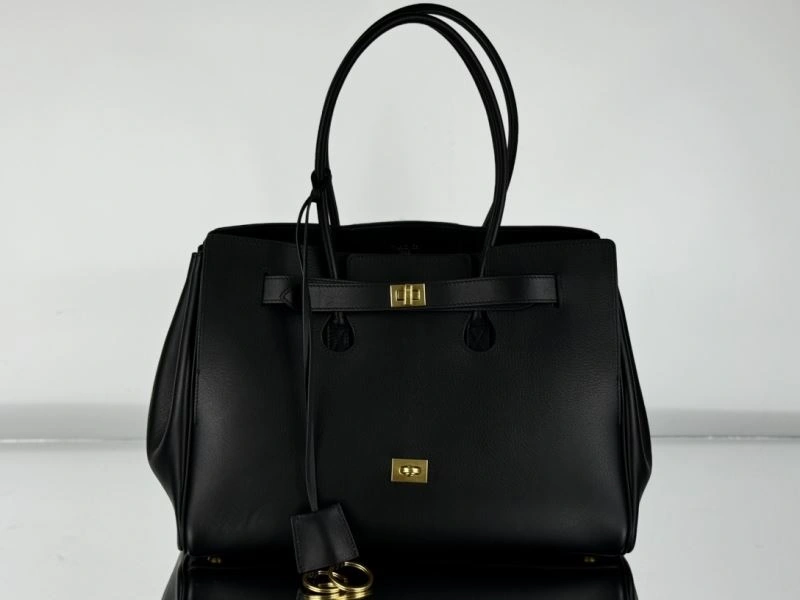 Upgraded Balenciaga Black Gold Bel-Air Oversized  Calfskin Bag 67012