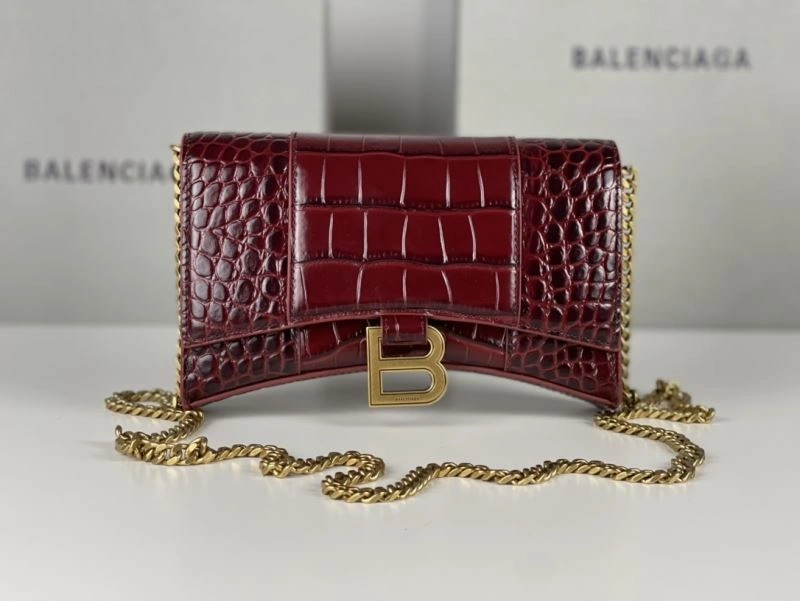 Balenciaga Burgundy Crocodile Hourglass Bag with Gold Buckle WellDesigned 78688