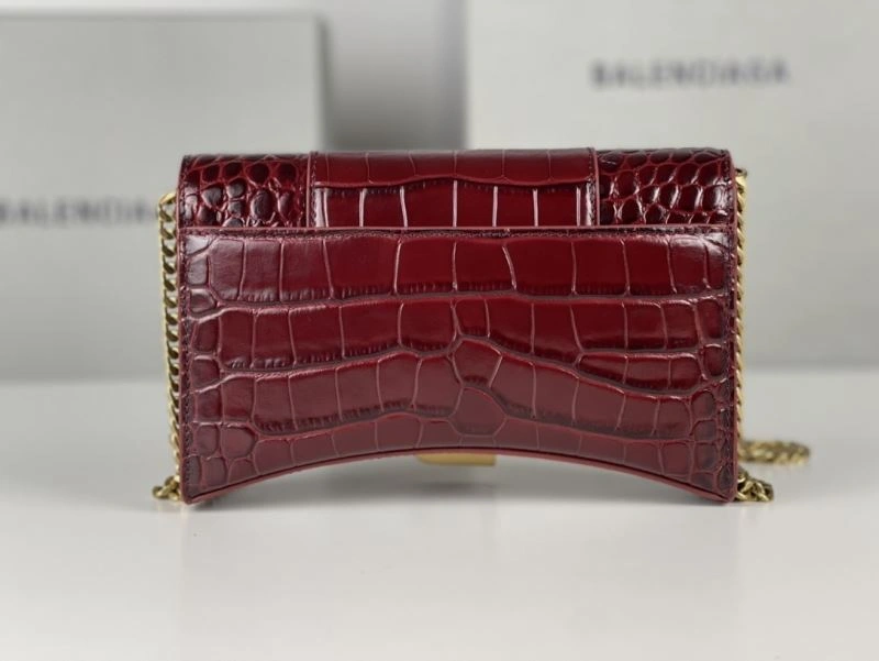 Balenciaga Burgundy Crocodile Hourglass Bag with Gold Buckle WellDesigned 78688
