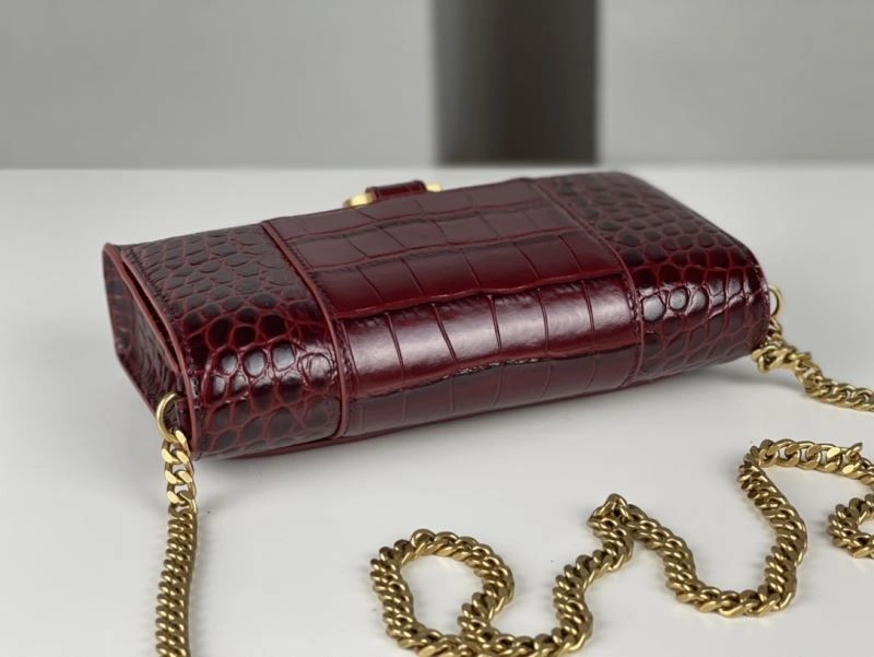 Balenciaga Burgundy Crocodile Hourglass Bag with Gold Buckle WellDesigned 78688