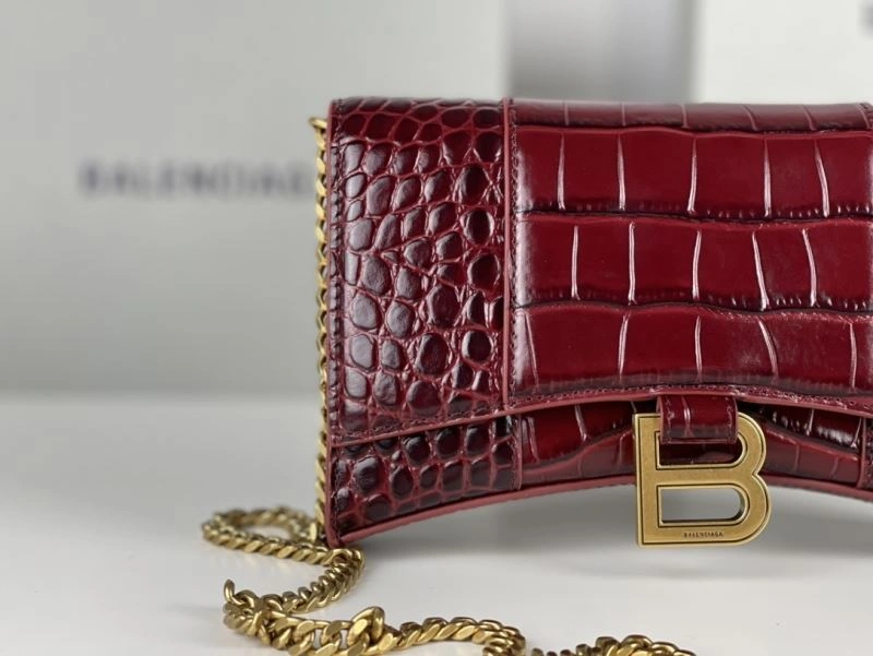Balenciaga Burgundy Crocodile Hourglass Bag with Gold Buckle WellDesigned 78688