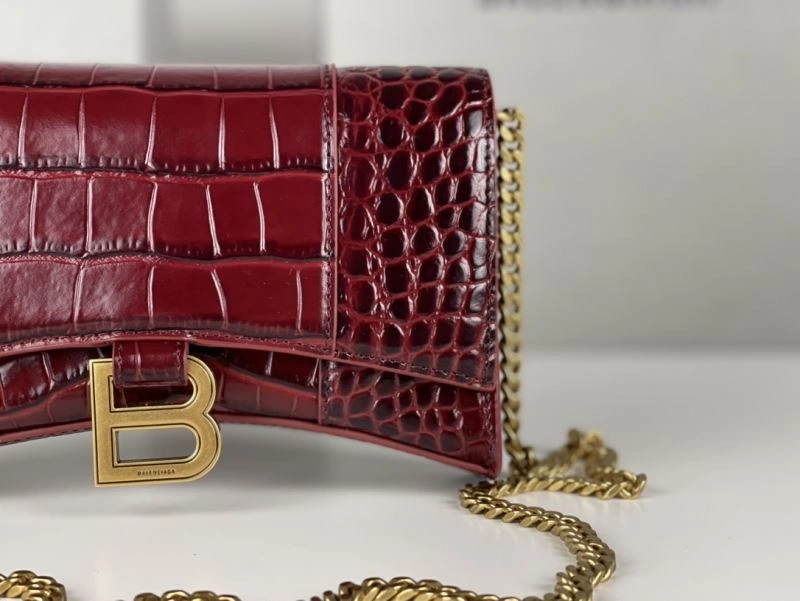 Balenciaga Burgundy Crocodile Hourglass Bag with Gold Buckle WellDesigned 78688