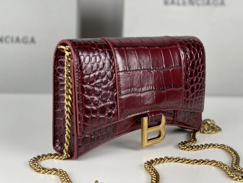 Balenciaga Burgundy Crocodile Hourglass Bag with Gold Buckle WellDesigned 78688