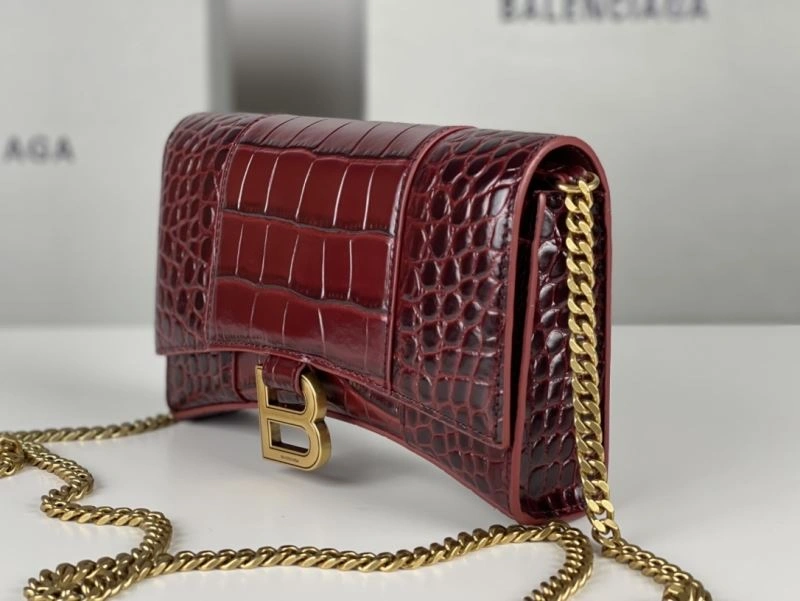 Balenciaga Burgundy Crocodile Hourglass Bag with Gold Buckle WellDesigned 78688