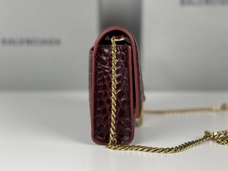 Balenciaga Burgundy Crocodile Hourglass Bag with Gold Buckle WellDesigned 78688