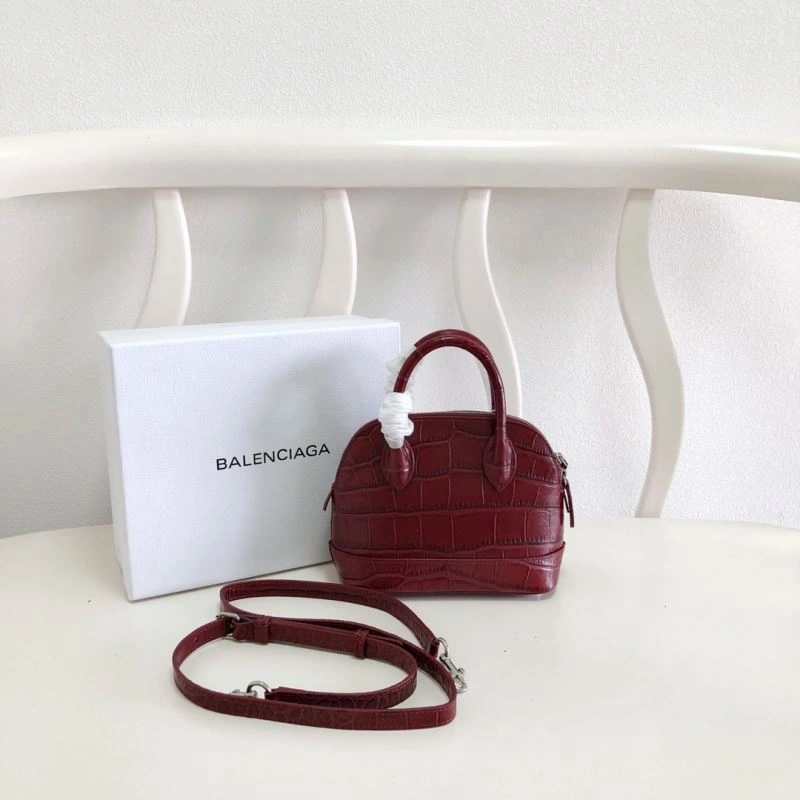 Balenciaga Burgundy Crocodile Mini Shell Bag with Strap ZeroBulk 78552