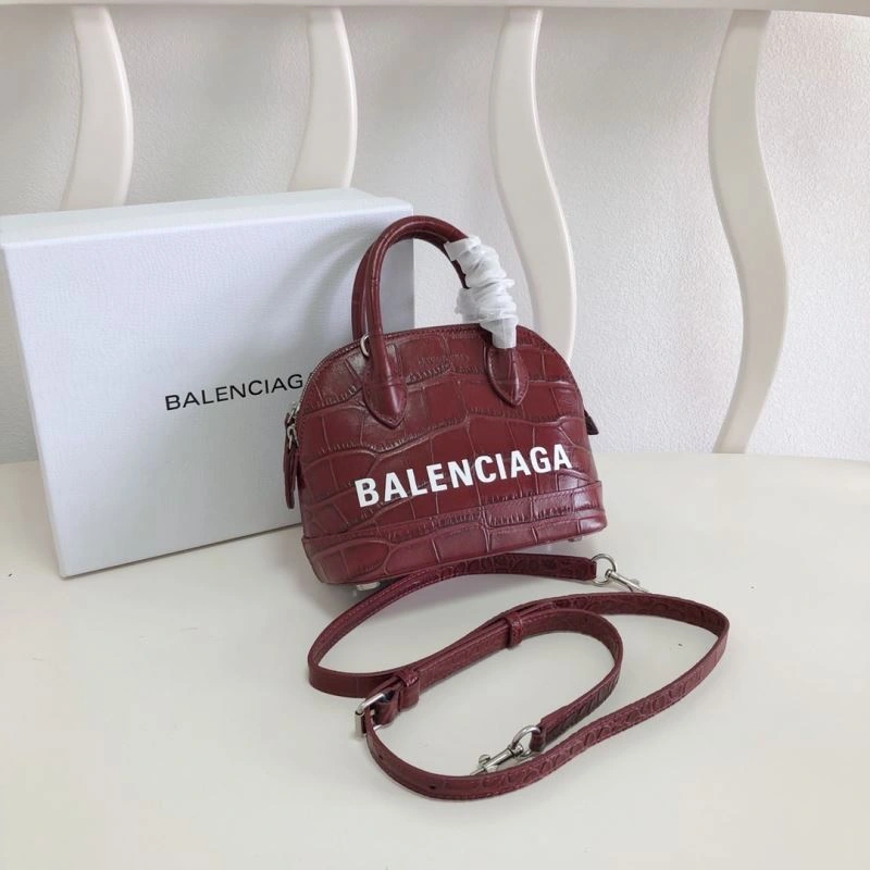 Balenciaga Burgundy Crocodile Mini Shell Bag with Strap ZeroBulk 78552