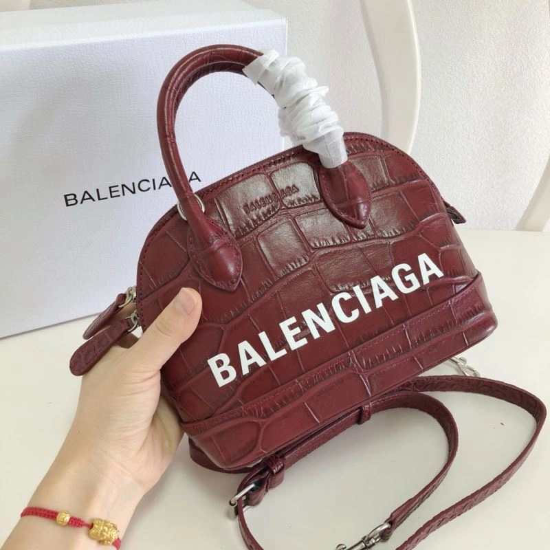 Balenciaga Burgundy Crocodile Mini Shell Bag with Strap ZeroBulk 78552