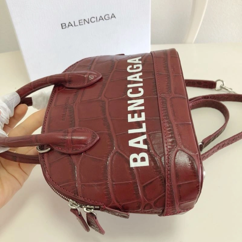 Balenciaga Burgundy Crocodile Mini Shell Bag with Strap ZeroBulk 78552