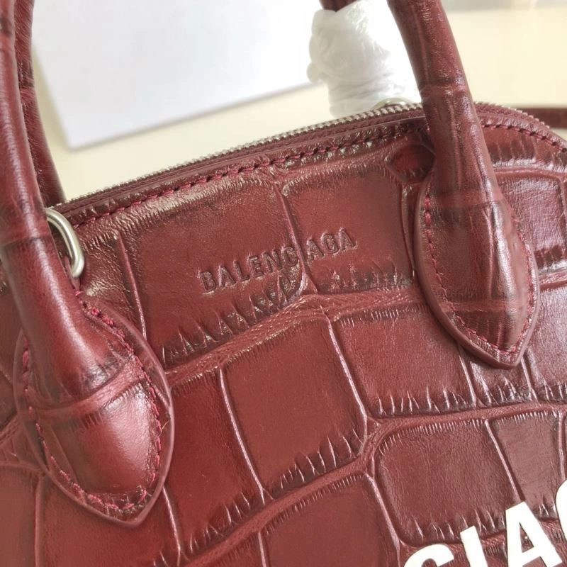 Balenciaga Burgundy Crocodile Mini Shell Bag with Strap ZeroBulk 78552