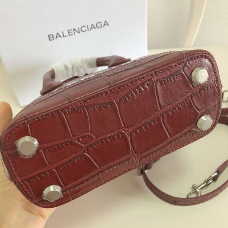 Balenciaga Burgundy Crocodile Mini Shell Bag with Strap ZeroBulk 78552