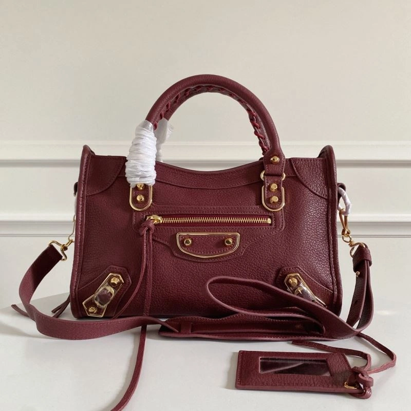 Chic Balenciaga Burgundy Goat Leather Motorcycle Bag with Gold Studs - 30cm 66934