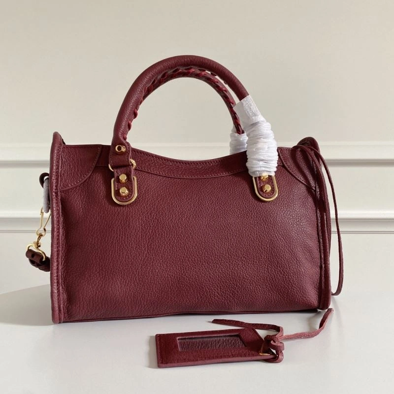 Chic Balenciaga Burgundy Goat Leather Motorcycle Bag with Gold Studs - 30cm 66934