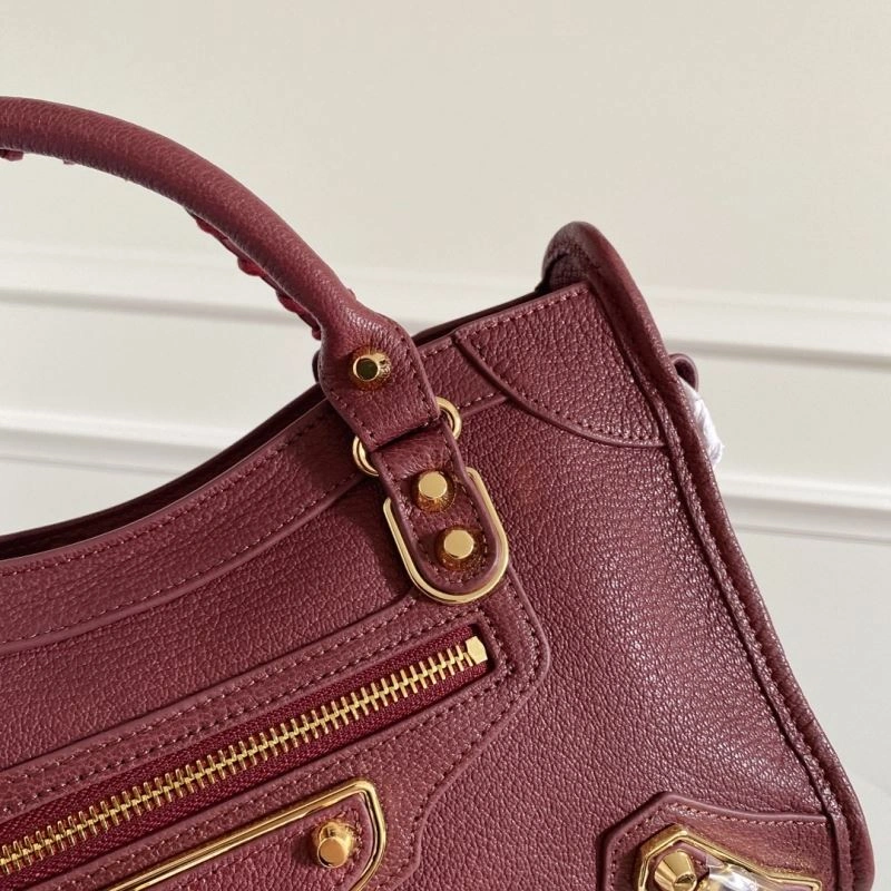 Chic Balenciaga Burgundy Goat Leather Motorcycle Bag with Gold Studs - 30cm 66934