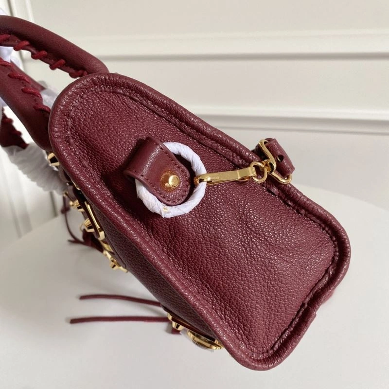 Chic Balenciaga Burgundy Goat Leather Motorcycle Bag with Gold Studs - 30cm 66934