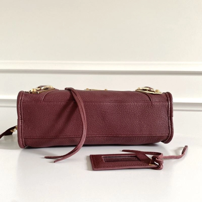 Chic Balenciaga Burgundy Goat Leather Motorcycle Bag with Gold Studs - 30cm 66934