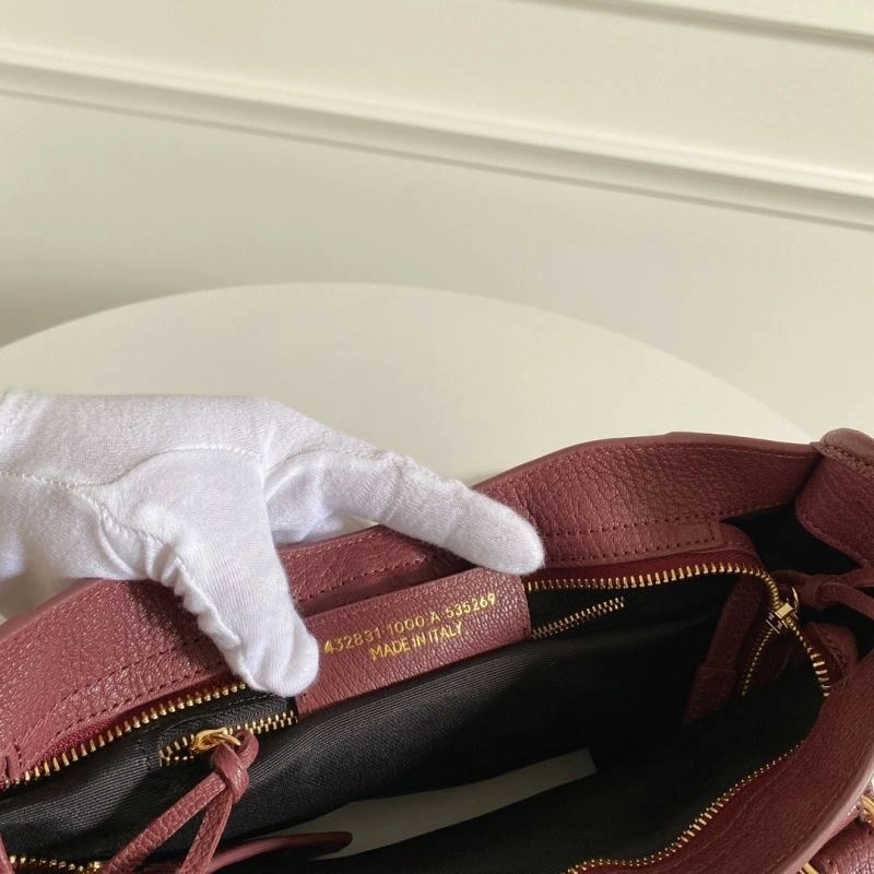 Chic Balenciaga Burgundy Goat Leather Motorcycle Bag with Gold Studs - 30cm 66934