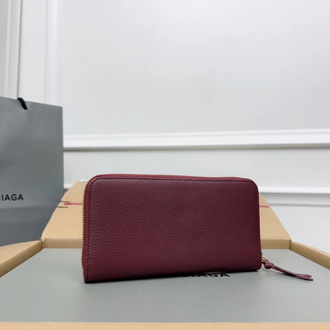 Balenciaga Burgundy Vintage Leather Motorcycle Wallet with Heart Design Trendy 60830