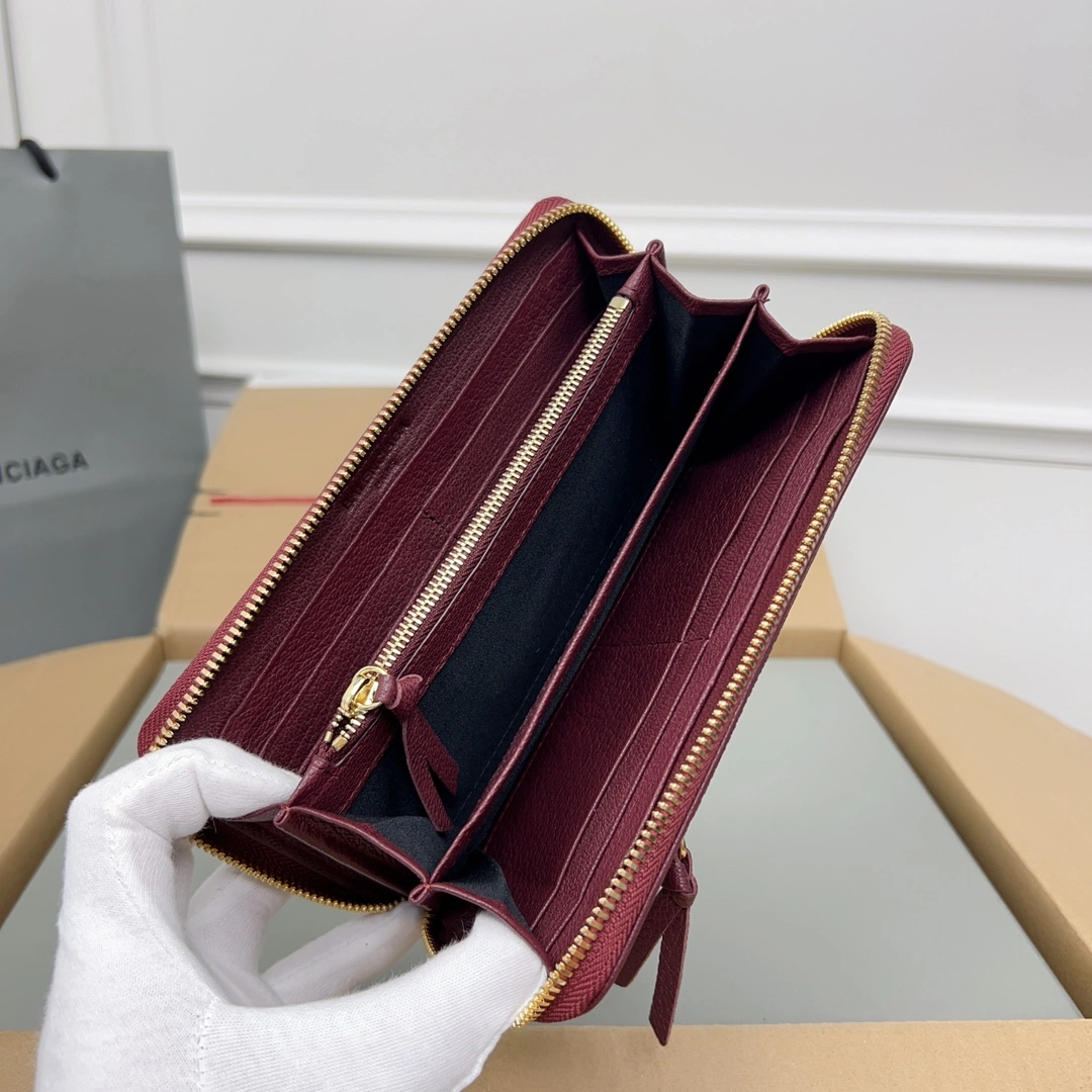 Balenciaga Burgundy Vintage Leather Motorcycle Wallet with Heart Design Trendy 60830