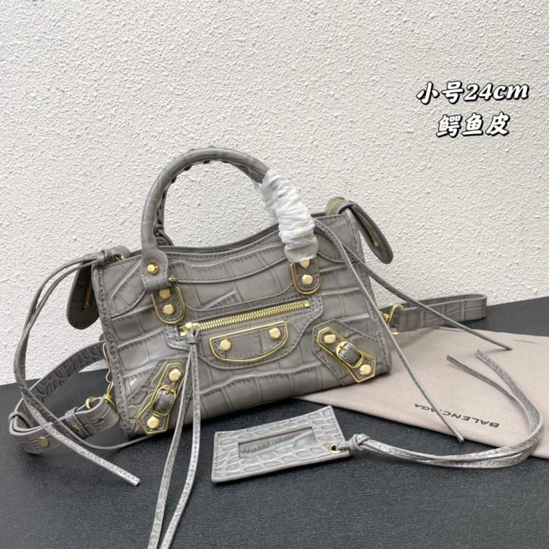 Balenciaga Calfskin Crocodile Motorcycle Bag with Gold Accents Effortless 72631