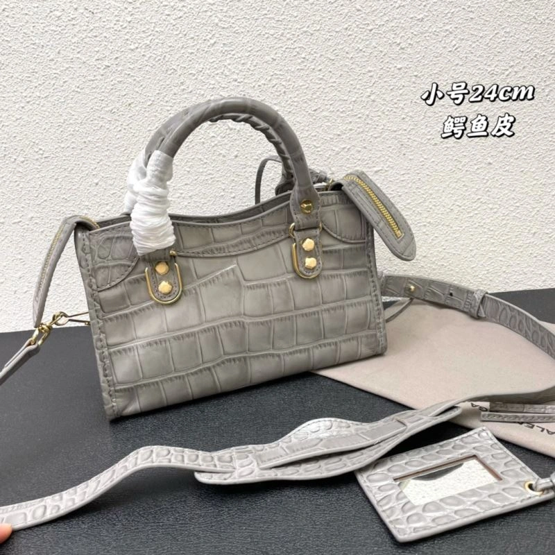 Balenciaga Calfskin Crocodile Motorcycle Bag with Gold Accents Effortless 72631
