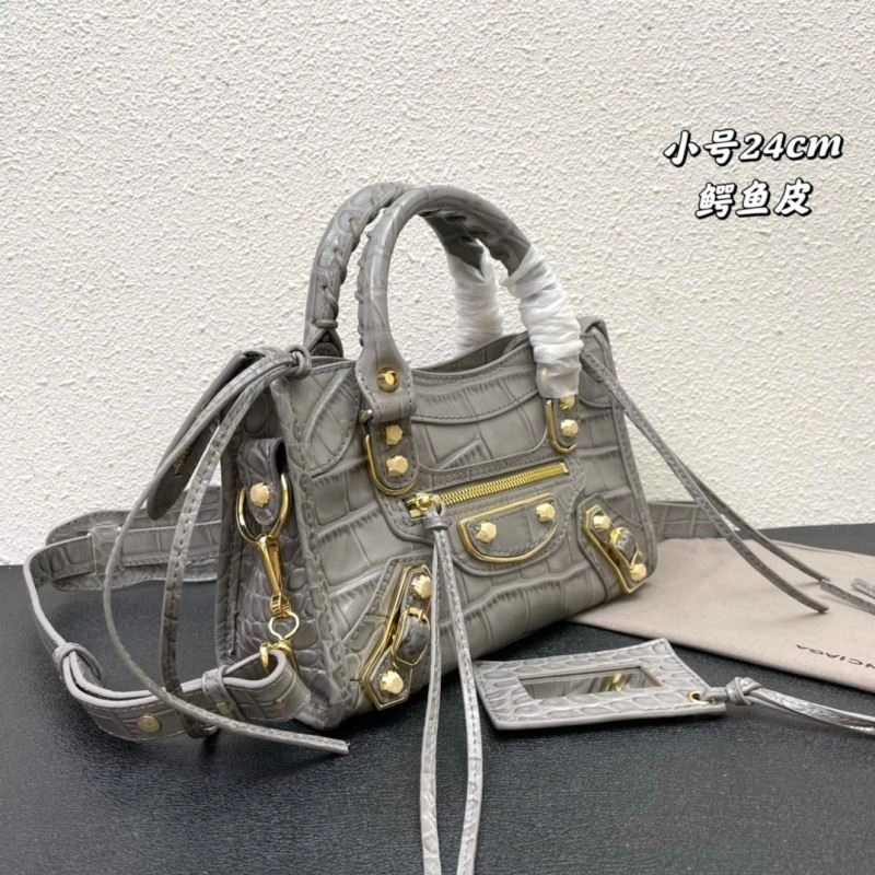 Balenciaga Calfskin Crocodile Motorcycle Bag with Gold Accents Effortless 72631
