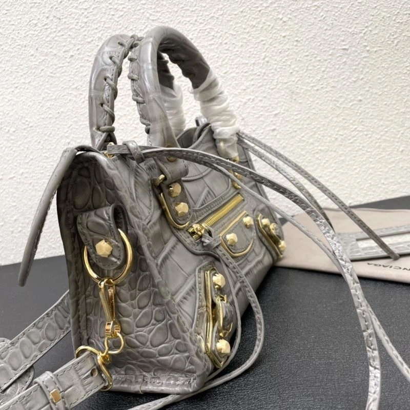 Balenciaga Calfskin Crocodile Motorcycle Bag with Gold Accents Effortless 72631