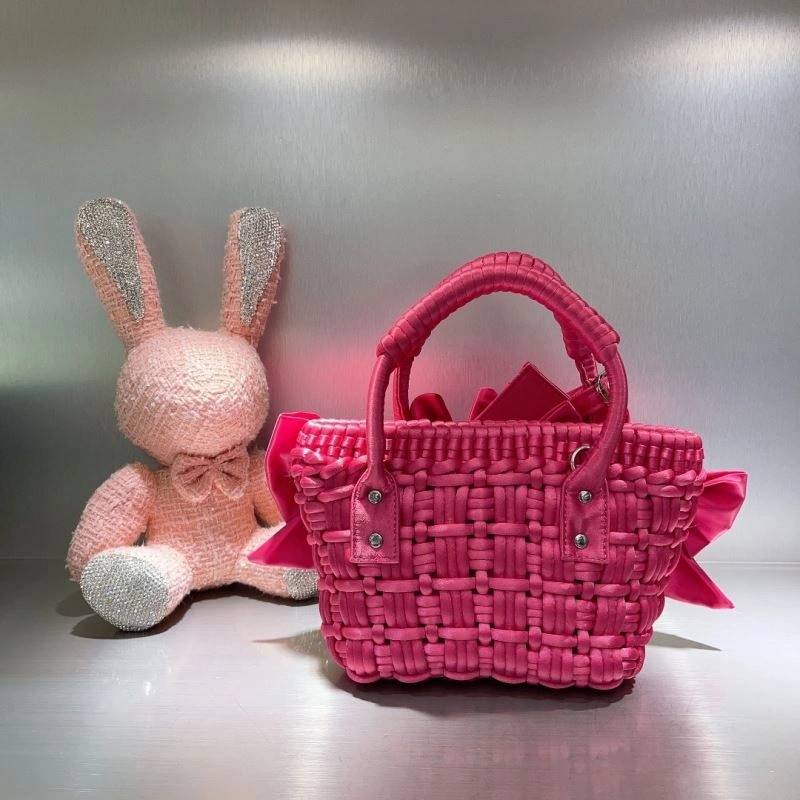 ModernLook Balenciaga Charming Rose Pink Bow Basket Bag with Braided Satin Strap 78553